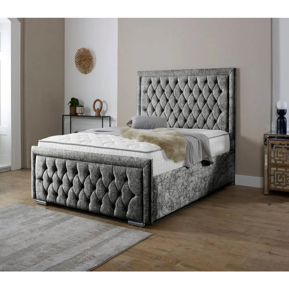 (King 5Ft, Silver) Valencia Chenille Fabric Upholstered Bed