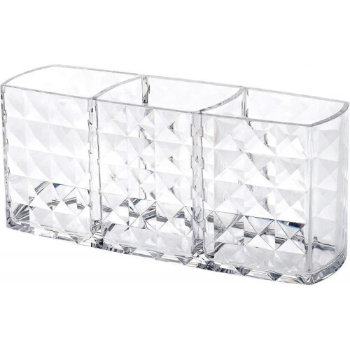 Makeup Brush Holders with 3 Compartment,Acrylic Clear Small Sparkle Eyebrow Pencil Organizer