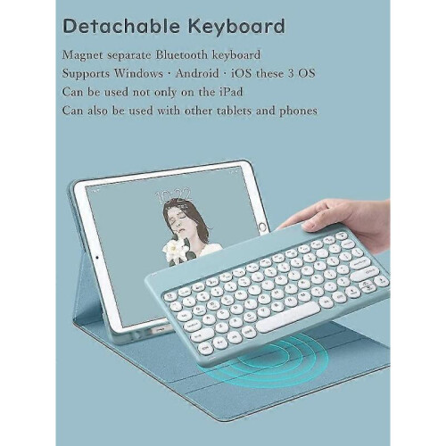 Ipad Keyboard Case with Mouse Retro Round Key Caps Detachable 2