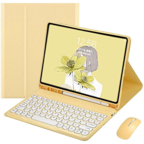 Ipad Keyboard Case with Mouse Retro Round Key Caps Detachable
