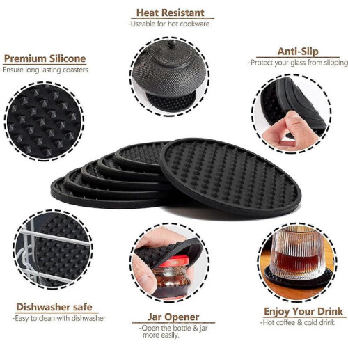 Drink Coasters Set with Holder, Silicone Coasters Tabletop Protection , Coasters for Drinks 2