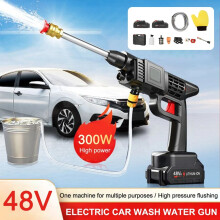 48V Car Washer High Pressure Jet Cordless Portable Water Cleaner Gun +2 Battery