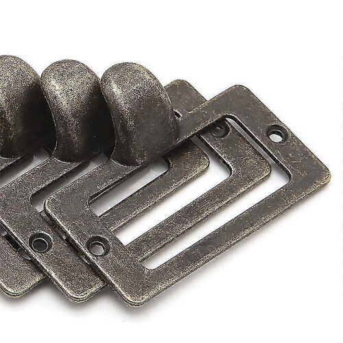 6x Handle File Name Card Cabinet Label Holder Antique Brass Drawer Pull Frame 2