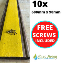 (10, 600mm x 90mm) Extra Wide Non Slip Decking Strips GRP Heavy Duty Pro Grade 90mm - YELLOW