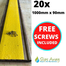 (20, 1000mm x 90mm) Extra Wide Non Slip Decking Strips GRP Heavy Duty Pro Grade 90mm - YELLOW