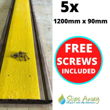 (5, 1200mm x 90mm) Extra Wide Non Slip Decking Strips GRP Heavy Duty Pro Grade 90mm - YELLOW