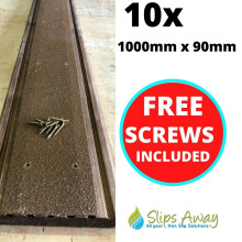 (10, 1000mm x 90mm) Extra Wide Non Slip Decking Strips GRP Heavy Duty Pro Grade 90mm - BROWN
