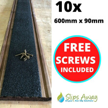 (10, 600mm x 90mm) Extra Wide Non Slip Decking Strips GRP Heavy Duty Pro Grade 90mm - BLACK