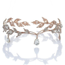 Remedios Rhinestone Leaf Wedding Crown Headband for Brides, Crystal Pendent Tiara Headband for Wedding Prom Birthday, Silver