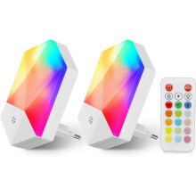2 Pack LED Night Light Kids Plug-and-Play Baby Night Lamp with Remote Control 16 Colors Adjustable RGB Brightness Dimmable Nightlight Plug-in