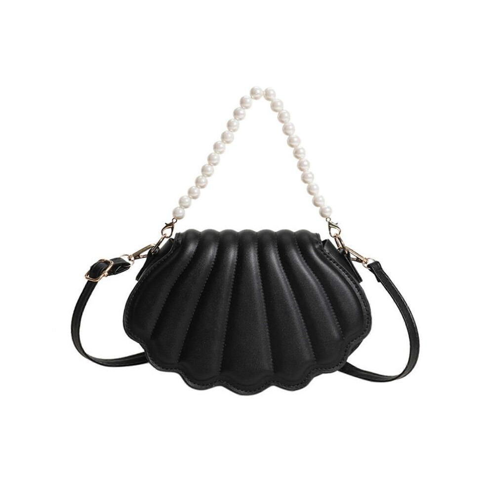 (Black) Women Messenger Bag Pearl Chain Handbag Ladies Crossbody Bag Summer Shell Evening Bags Fashion Shoulder Bag for Dating  White