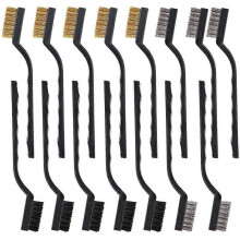 15 Pieces Wire Brush Set with Curved Handle Stainless Steel Brass and Nylon for Weld and Rust Cleaning 5 Pieces Per Type