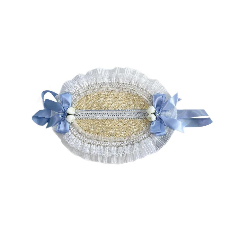 (Blue) Fashionable Lolitas Straw Hat Romantics Lolitas Sun Hat Handwoven Straw Hat for Outdoor Picnics  White