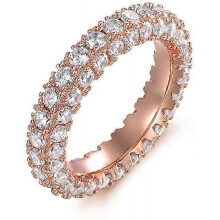 Womens 3 Row Eternity Ring Wedding Band White Gold or Rose Gold Plated Cubic Zirconia Eternity Band Ring Jewelry