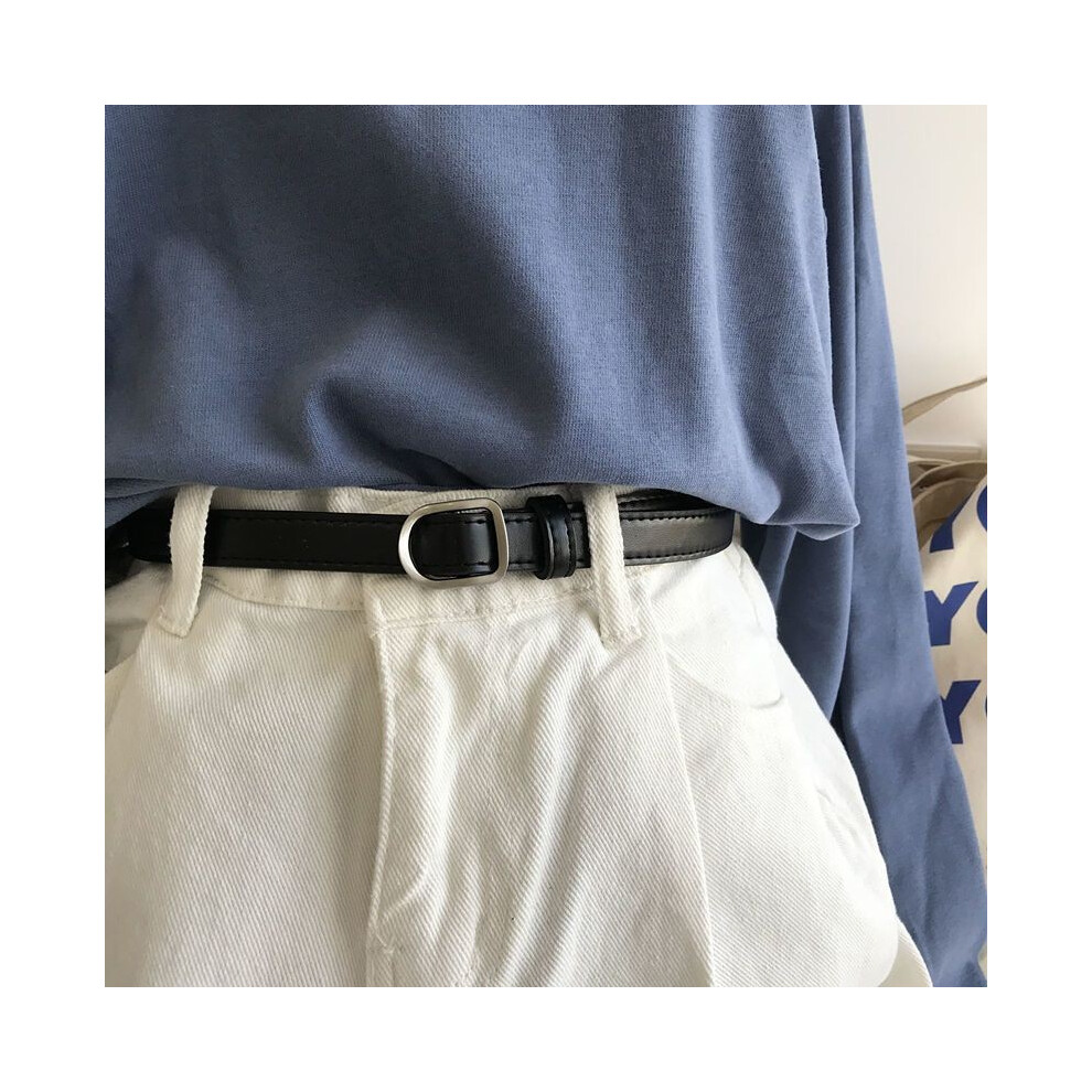 (NoHoleCurve Black)Ceinture large femme moderne et minimaliste en jean avec boucles distinctives pour toutes saisons