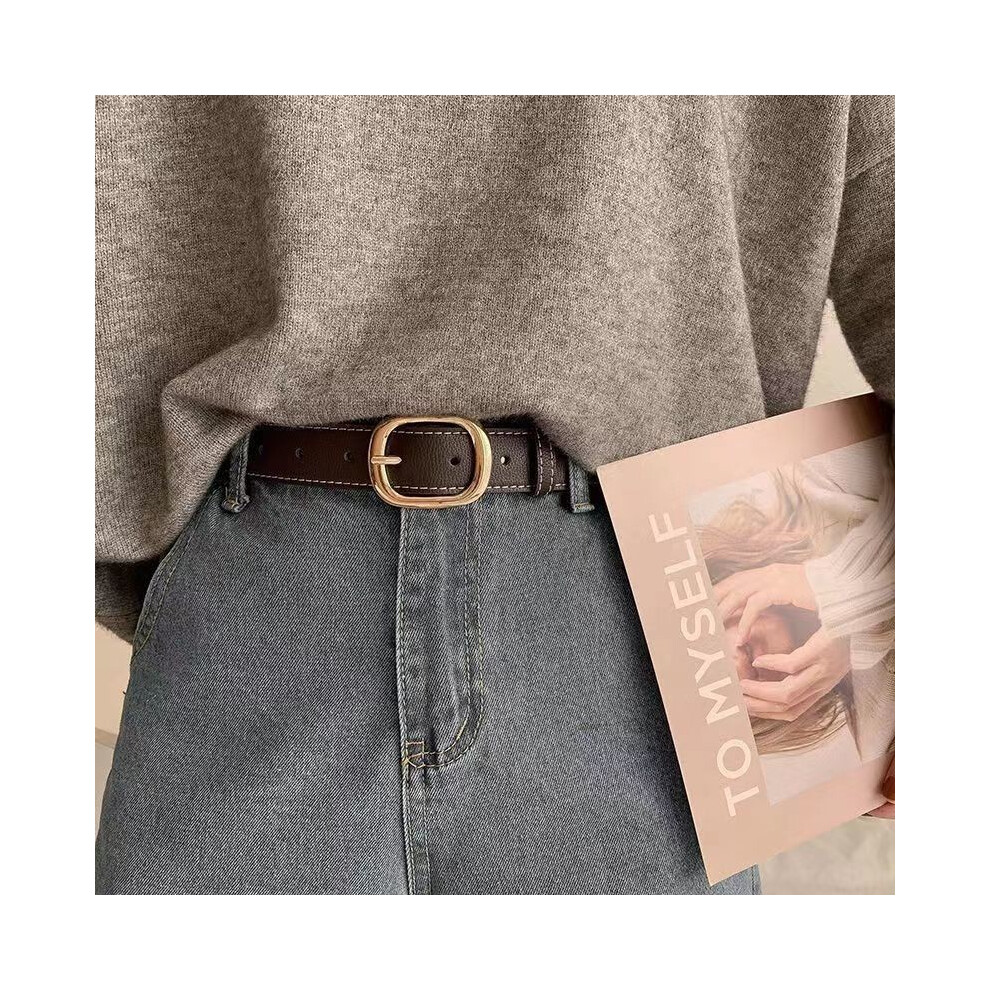 (Brown Vintage Buckle)Ceinture vintage en cuir souple pour femme élégant pantalon décontracté et jean à la mode polyvalent accessoire automne