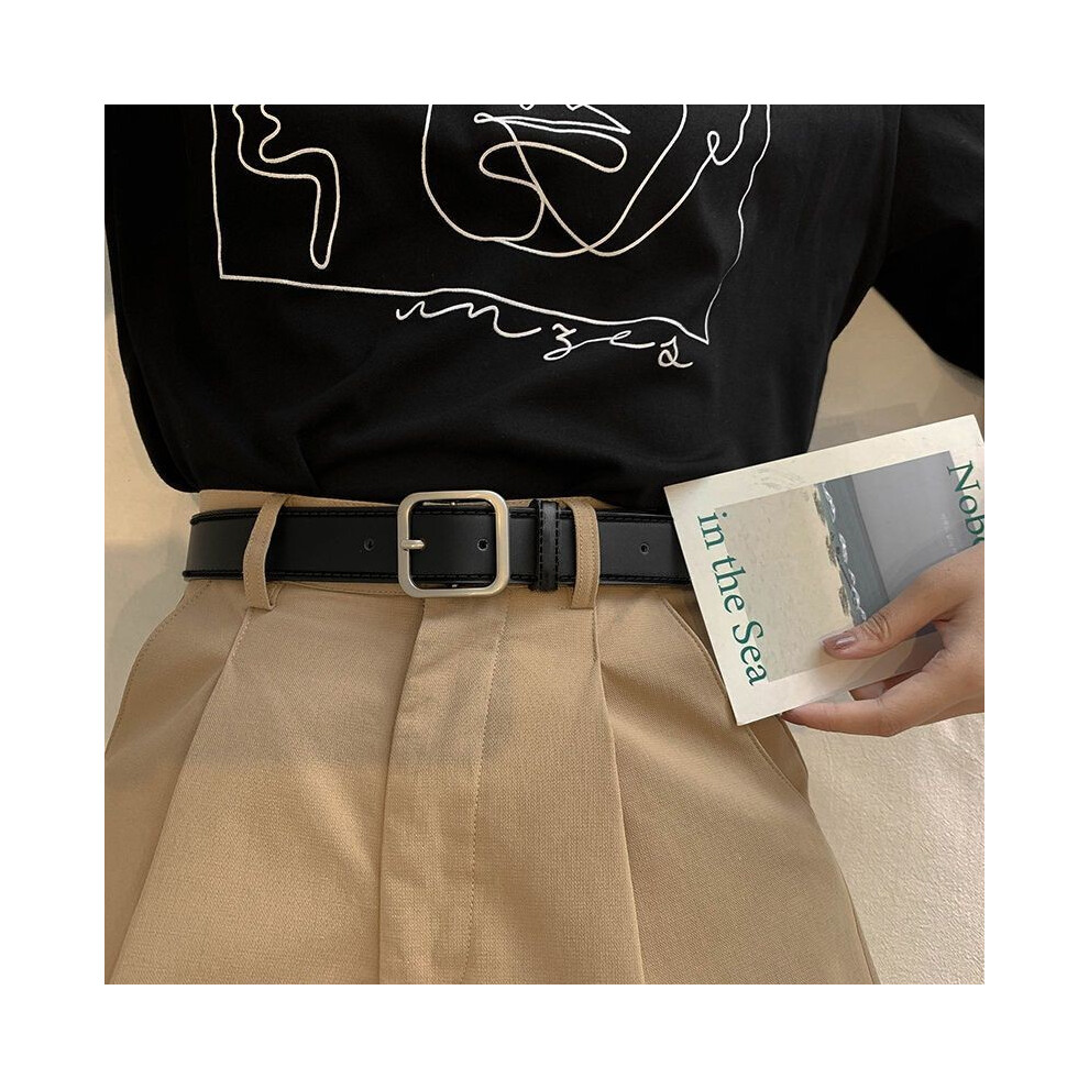 (EdgeHook Black)Ceinture large femme moderne et minimaliste en jean avec boucles distinctives pour toutes saisons