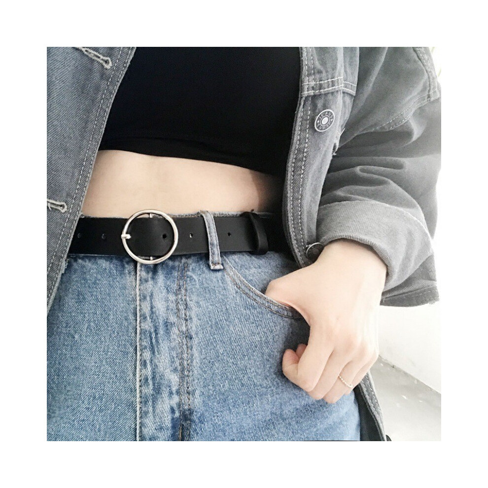 (RoundHook Black)Ceinture large femme moderne et minimaliste en jean avec boucles distinctives pour toutes saisons