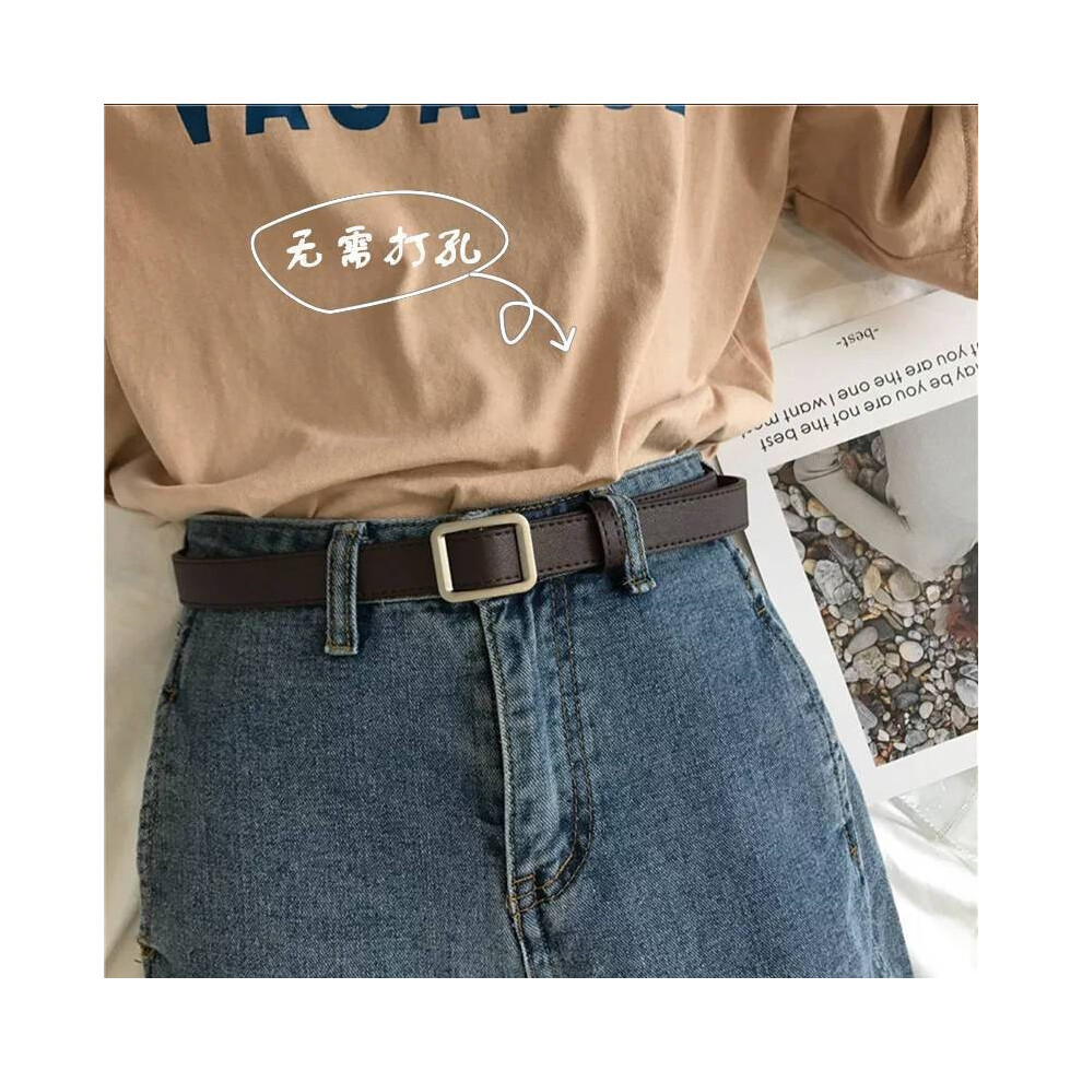 (NoHoleRectangle Brown)Ceinture large femme moderne et minimaliste en jean avec boucles distinctives pour toutes saisons