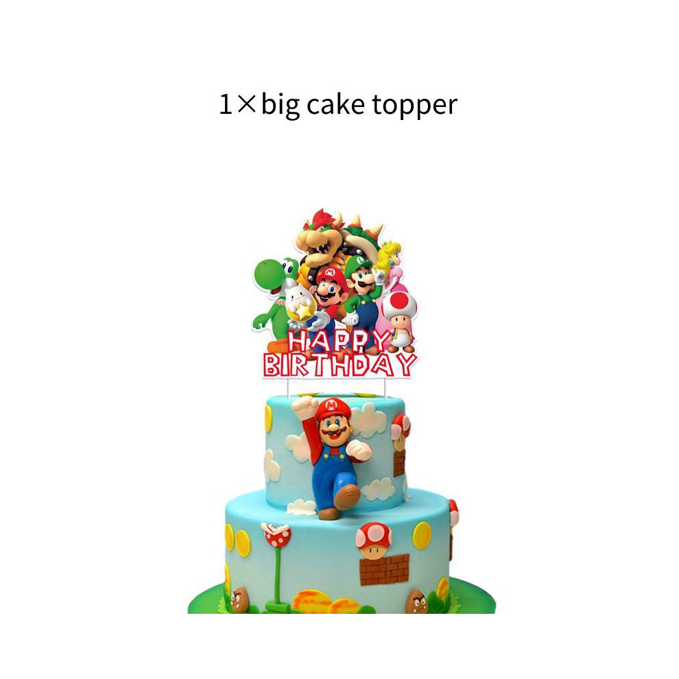 (Big Topper) Mario Party Super Paper Material Decoration Banner Cake Topper Swirl Set Balloon