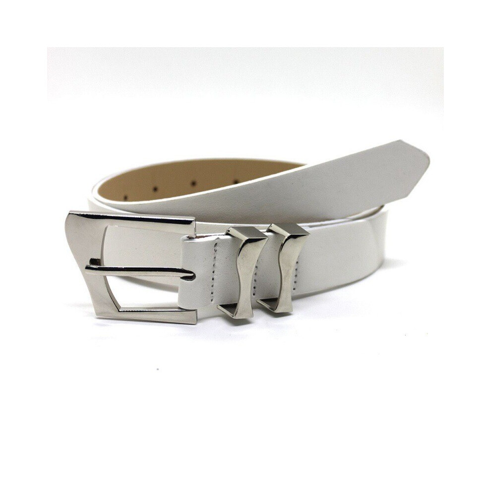 (White Ring)Jupe en jean classique femme rétro boucle carrée accompagnée d'une ceinture noire élégante