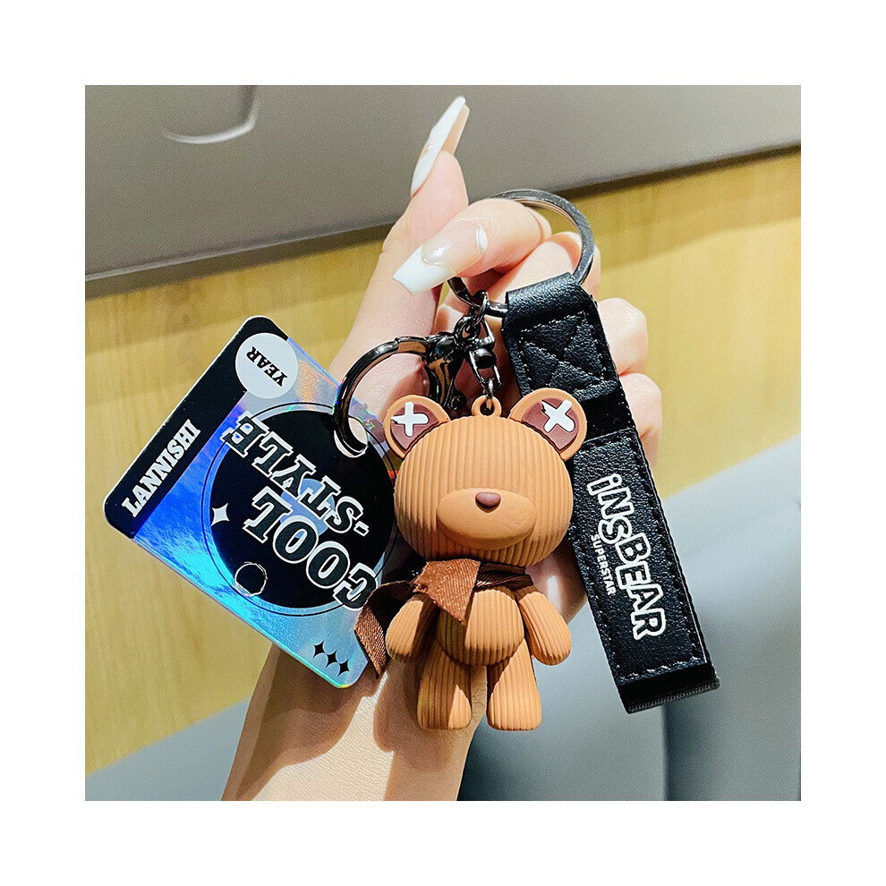 (Marron) Porte-clés ours authentique, adorable accessoire créatif en PVC de style dessin animé