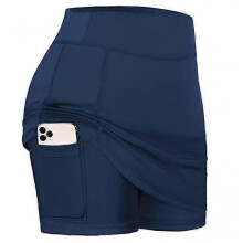 Women Tennis Skirts Inner Shorts Elastic Sports Golf Skorts with PocketsNavy blue