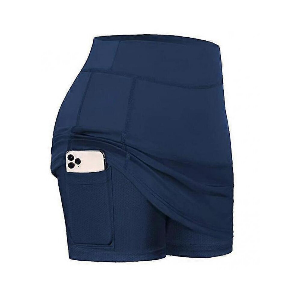 Women Tennis Skirts Inner Shorts Elastic Sports Golf Skorts With Pocketsnavy Blue