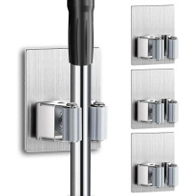 4 PCS Broom Holder Wall Mount - Mop Holder Self Adhesive Broom Hanger Stainless Steel for Home Garage Garden Laundry Room Storage