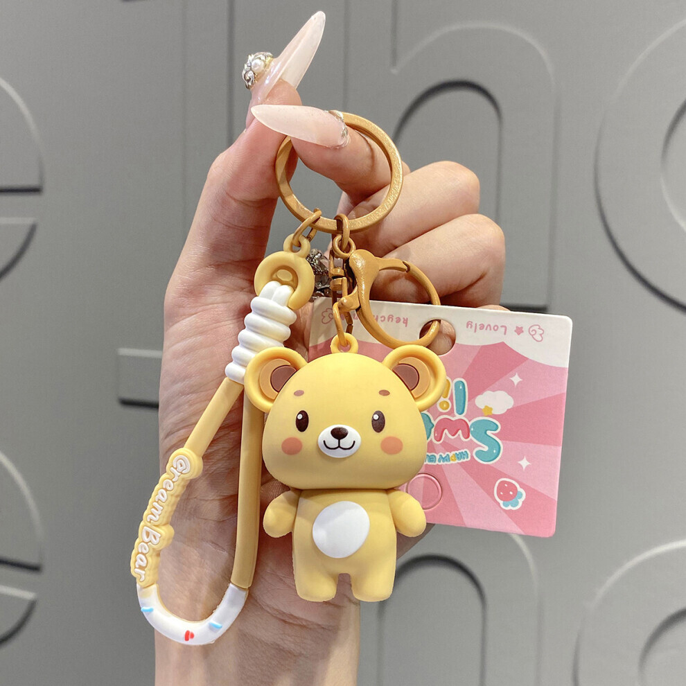 Porte-clés ours kaki adorable et souriant en PVC pour sacs et occasions spéciales