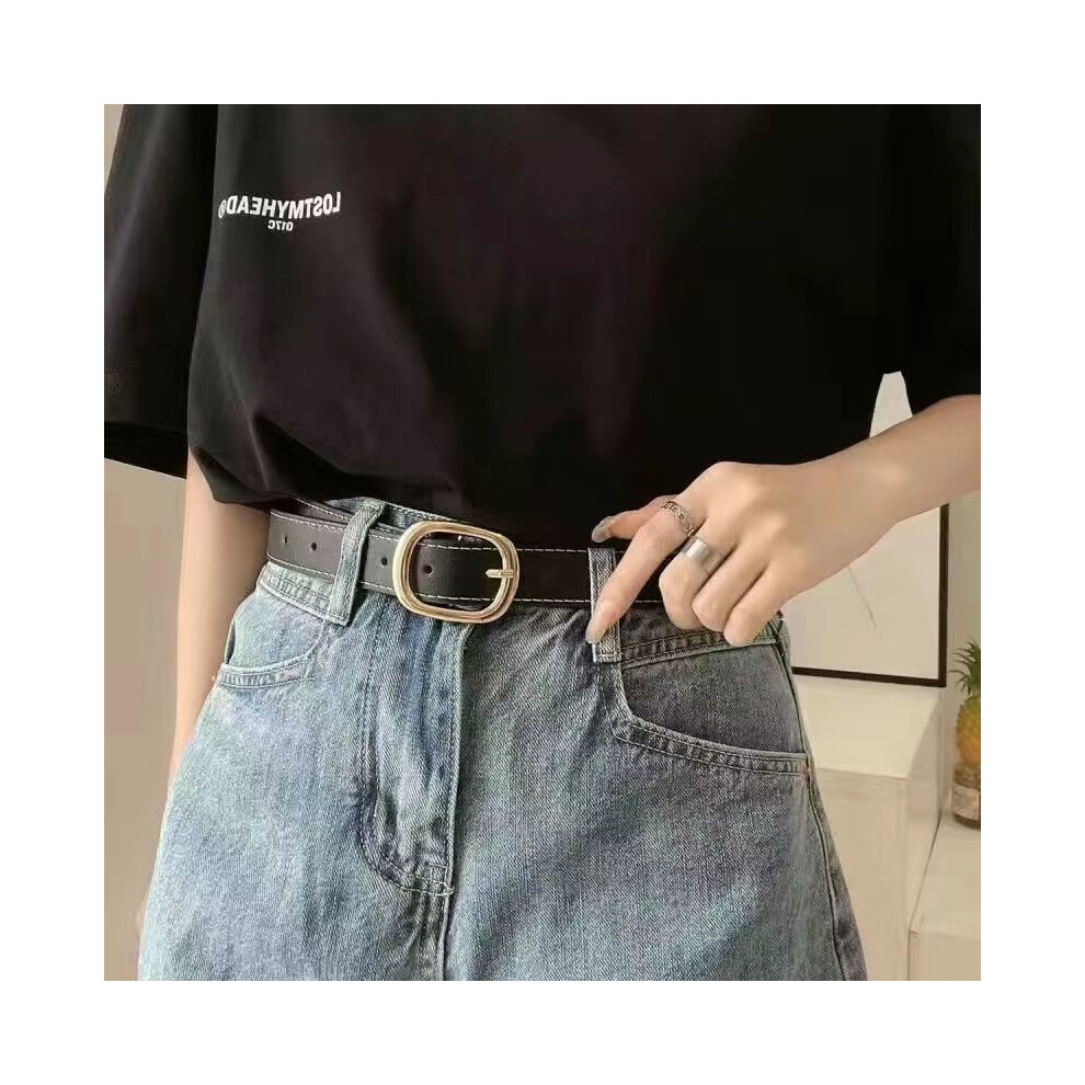(Black Vintage Buckle)Ceinture vintage en cuir souple pour femme élégant pantalon décontracté et jean à la mode polyvalent accessoire automne