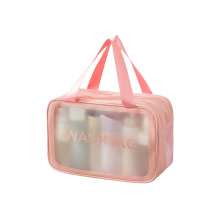 (Rose, M) Trousse de maquillage transparente en PVC, trousse de voyage, trousse de maquillage, grande