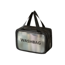 (Noir, L) Trousse de maquillage transparente en PVC, trousse de voyage, trousse de maquillage, grande