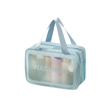 (Bleu, M) Trousse de maquillage transparente en PVC, trousse de voyage, trousse de maquillage, grande