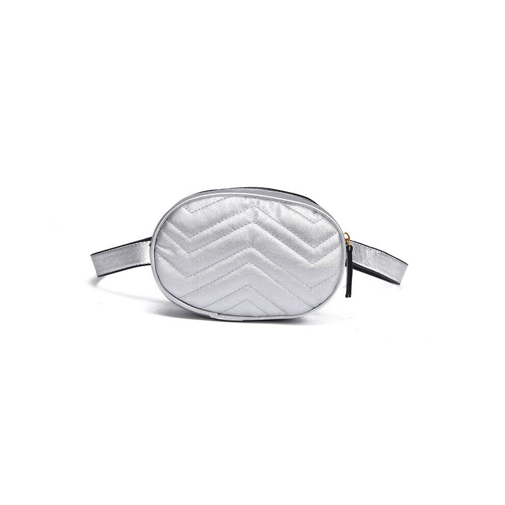 (Silver-A) Sac banane pour femme avec fermeture éclair, sac de poitrine décontracté