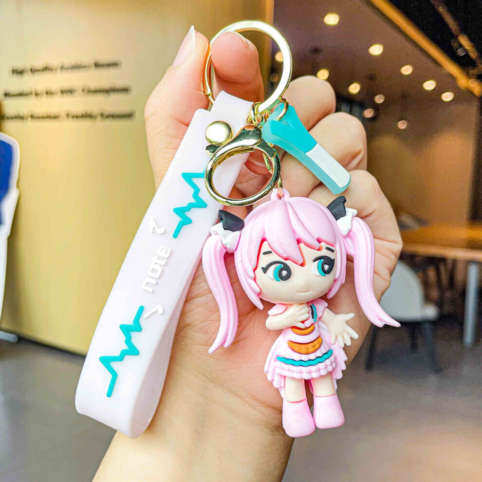 (Jupe rose) Porte-clés Anime mignon Miku Hatsune en silicone souple, pendentif pour sac, décoration