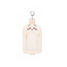 (Usagi) Ravissant porte-cartes en peluche animal pour clés et cartes d'identité avec peluche courte