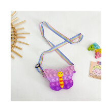 (Dégradé papillon) Mini sac de voiture ludique en silicone pour enfants, adorable sac à main de dessin