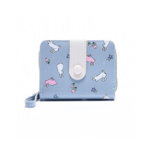 (Bleu) Nouveau sac à main court pour femme, couleur unie, motif dessin animé, fermeture éclair, matériau