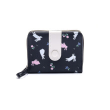 (Noir) Nouveau sac à main court pour femme, couleur unie, motif dessin animé, fermeture éclair, matériau