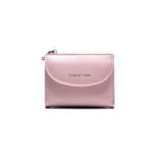 (Rose) Portefeuille court pour femme, multifonction, grande capacité, couleur unie