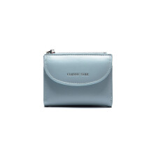 (Bleu) Portefeuille court pour femme, multifonction, grande capacité, couleur unie