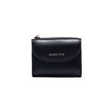 (Noir) Portefeuille court pour femme, multifonction, grande capacité, couleur unie