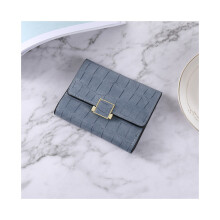 (Bleu) Porte-monnaie court pour femme, couleur unie, imprimé crocodile, grande capacité, pour étudiante