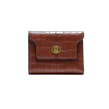 (Marron) Porte-monnaie court pour femme, couleur unie, imprimé crocodile vintage, porte-cartes multi-cartes