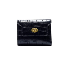 (Noir) Porte-monnaie court pour femme, couleur unie, imprimé crocodile vintage, porte-cartes multi-cartes