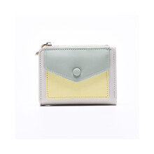 (Vert) Nouveau porte-monnaie court pour femme avec fermeture éclair et boucle, couleur unie, multi-cartes