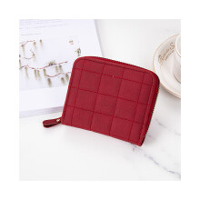 (Rouge) Sac à main court pour femme avec fermeture éclair, couleur pure, simple, brodé, en PU, petit
