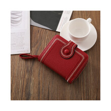 (Rouge) Nouveau porte-monnaie court pour femme, couleur unie, style rétro, multi-cartes, petit porte-monnaie