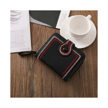 (Noir) Nouveau porte-monnaie court pour femme, couleur unie, style rétro, multi-cartes, petit porte-monnaie